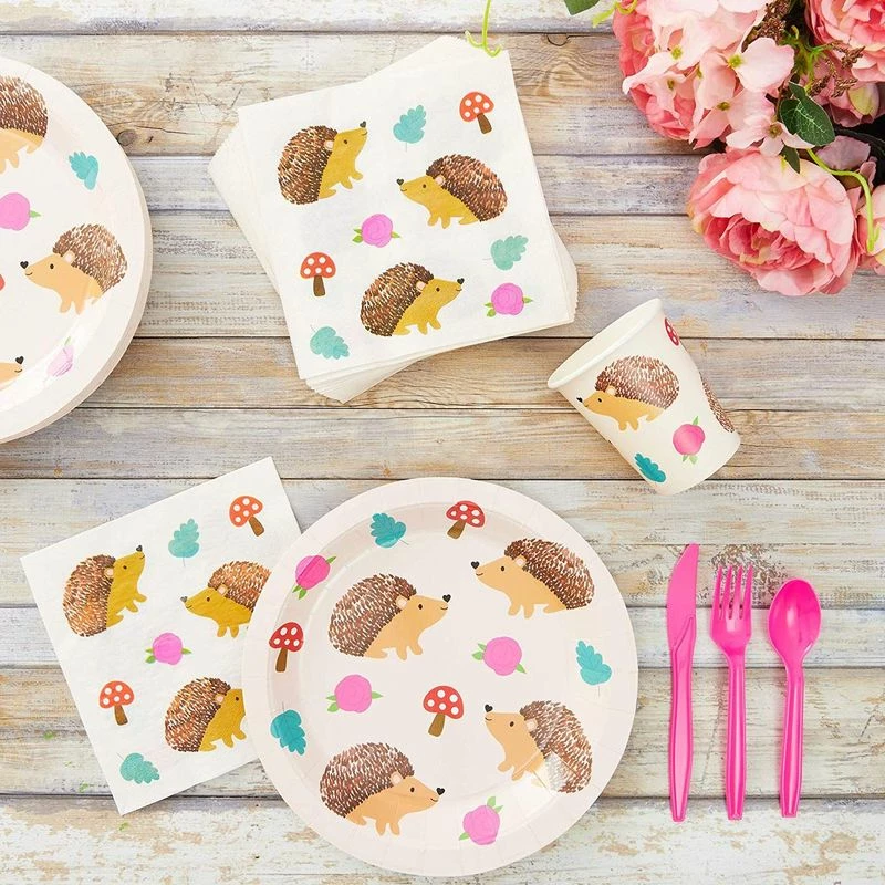 Blue Panda Special Occasions Hedgehog Party Pack, Includes Paper Plates, Napkins, Cups, And Cutlery (Serves 24, 144 Pieces) 4 Blue Panda Special Occasions Hedgehog Party Pack, Includes Paper Plates, Napkins, Cups, And Cutlery (Serves 24, 144 Pieces)