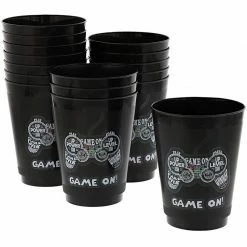 Blue Panda Video Game Party Cups For Kids Birthday (16 Oz, Black, 16 Pack) Special Occasions
