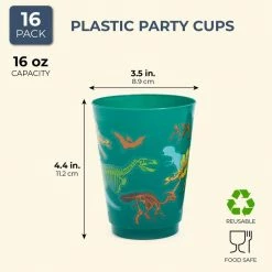 Blue Panda Plastic Tumbler Cups For Dinosaur Birthday Party (16 Ounces, 16 Pack) 13 Blue Panda Plastic Tumbler Cups For Dinosaur Birthday Party (16 Ounces, 16 Pack)