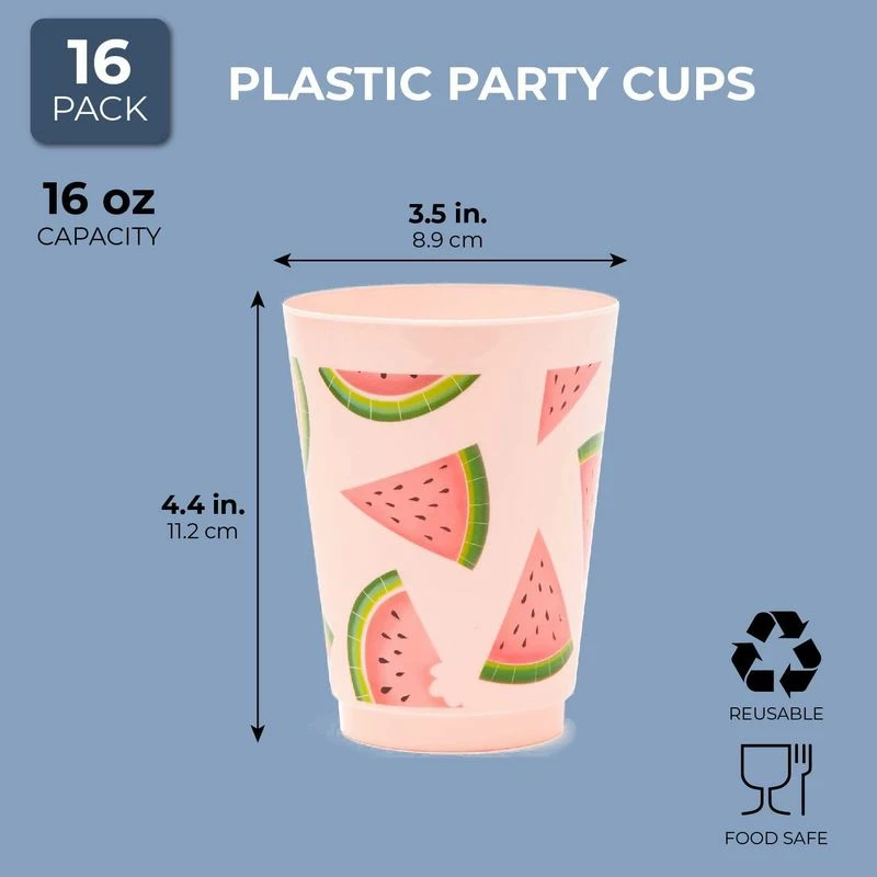 Blue Panda Pink Plastic Tumbler Cups For Watermelon Party (16 Oz, 16 Pack) 8 Blue Panda Pink Plastic Tumbler Cups For Watermelon Party (16 Oz, 16 Pack)
