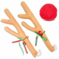 Blue Panda Christmas Car Decoration Kit With Reindeer Antlers And Red Nose (3 Pieces)