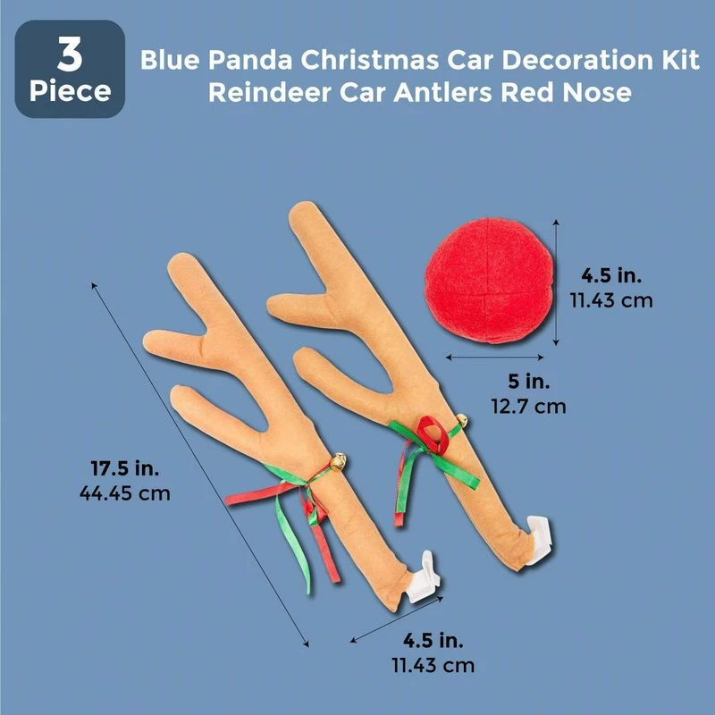 Blue Panda Christmas Car Decoration Kit With Reindeer Antlers And Red Nose (3 Pieces) 4 Blue Panda Christmas Car Decoration Kit With Reindeer Antlers And Red Nose (3 Pieces)