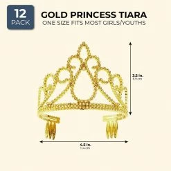 Blue Panda 12 Pack Gold Tiara For Girls, Princess Dress Up Crown For Kids Costume Birthday Party Favors In Bulk