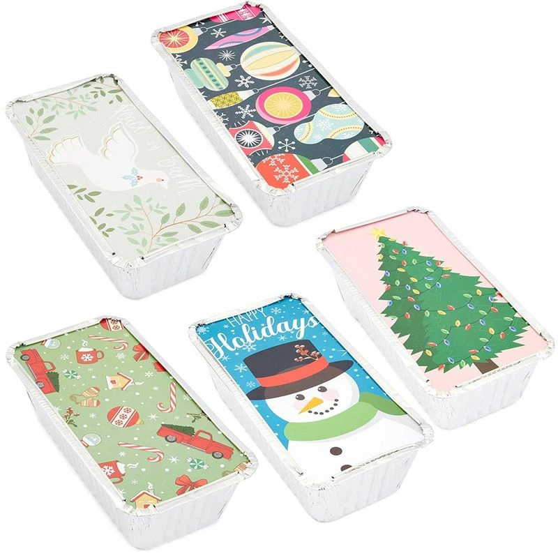 Blue Panda Holiday Loaf Pans With Lids, Aluminum Foil Baking Tins (8.5 X 2.5 X 4.5 In, 50 Pack) 3 Blue Panda Holiday Loaf Pans With Lids, Aluminum Foil Baking Tins (8.5 X 2.5 X 4.5 In, 50 Pack)