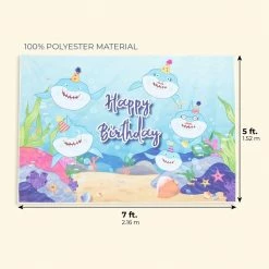 Blue Panda Shark Birthday Backdrop For Photo Booth, Party Decor, 7 X 5 Feet Decorations