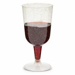 Blue Panda Gold Glitter Plastic Wine Glasses (7 Oz, 50 Pack) Cups