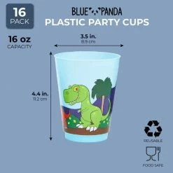 Blue Panda Dinosaur Reusable Plastic Party Cups – Pack Of 16 – Blue