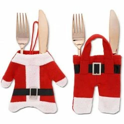 Blue Panda Santa Suit Christmas Silverware Utensils Holder – Pack Of 8, 2 Designs
