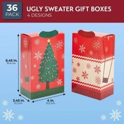 Blue Panda Party Favor Boxes, Ugly Christmas Sweater Gift Box Set (4 Designs, 36 Pack)