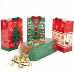 Blue Panda Party Favor Boxes, Ugly Christmas Sweater Gift Box Set (4 Designs, 36 Pack)