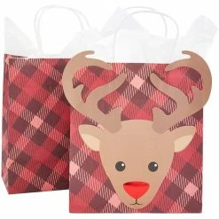 Blue Panda Reindeer Christmas Gift Bags With Tissue Paper, Holiday Wrapping (Red, 15 Pack)
