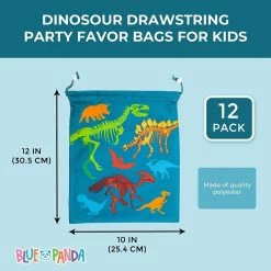 Special Occasions Blue Panda Dinosour Drawstring Party Favor Bags For Kids (12 X 10 In, Teal, 12 Pack)