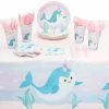 Blue Panda Special Occasions Narwhal Party Pack, Plates, Napkins, Cups, Cutlery, Tablecloth (Serves 24, 145 Pieces)