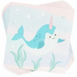 Blue Panda Special Occasions Narwhal Party Pack, Plates, Napkins, Cups, Cutlery, Tablecloth (Serves 24, 145 Pieces)