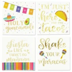 Blue Panda Cinco De Mayo Napkins With Gold Foil For Fiestas (5 X 5 In, 4 Designs, 100 Pack) Special Occasions