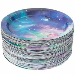 Blue Panda Galaxy Paper Plates For Outer Space Party (7 In, 80 Pack)