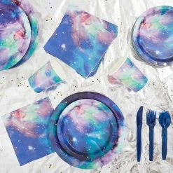 Blue Panda Galaxy Paper Plates For Outer Space Party (7 In, 80 Pack)