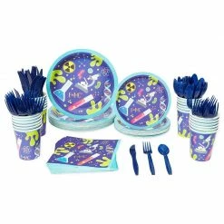 Blue Panda Science Lab Party Pack, Paper Plates, Plastic Cutlery, Cups, And Napkins (Serves 24, 168 Pieces) Dinnerware Sets