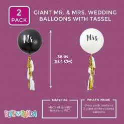 Blue Panda Jumbo Mr. & Mrs. Wedding Balloons With Tassel (36 In, 2 Pack) 13 Blue Panda Jumbo Mr. & Mrs. Wedding Balloons With Tassel (36 In, 2 Pack)