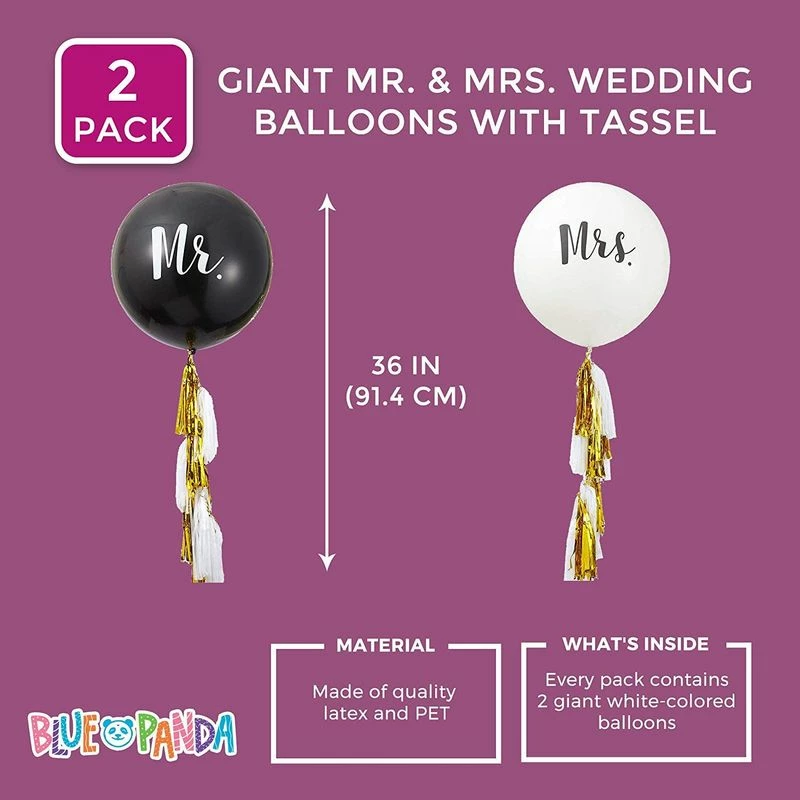 Blue Panda Jumbo Mr. & Mrs. Wedding Balloons With Tassel (36 In, 2 Pack) 8 Blue Panda Jumbo Mr. & Mrs. Wedding Balloons With Tassel (36 In, 2 Pack)