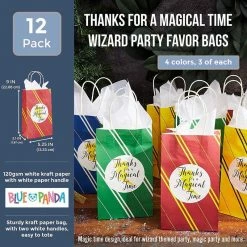 Blue Panda Wizard Party Favor Bags For Kids Birthday (4 Colors, 12 Pack)