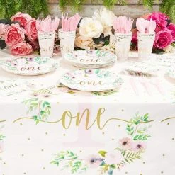 Blue Panda 1st Birthday Party Supplies, Dinnerware And Tablecloth (Serves 24, 145 Pieces)