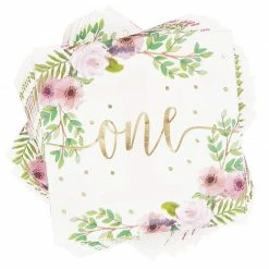 Blue Panda 1st Birthday Party Supplies, Floral Napkins (4.9 X 4.9 Inches, 50 Pack)