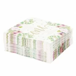 Blue Panda 1st Birthday Party Supplies, Floral Napkins (4.9 X 4.9 Inches, 50 Pack)