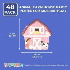 Blue Panda Pink Barnyard Plates For Farm Animal Birthday Party (10 X 10 In, 48 Pack)