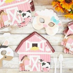 Blue Panda Pink Barnyard Plates For Farm Animal Birthday Party (10 X 10 In, 48 Pack)