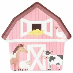Blue Panda Pink Barnyard Plates For Farm Animal Birthday Party (10 X 10 In, 48 Pack)