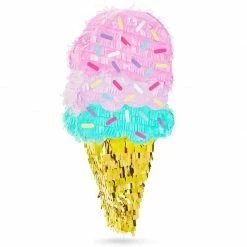Blue Panda Ice Cream Cone Pinata, Kids Birthday Party Decorations (16 X 7.5 In)