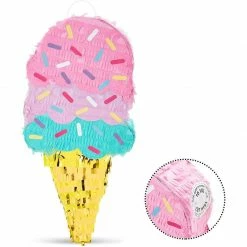 Blue Panda Ice Cream Cone Pinata, Kids Birthday Party Decorations (16 X 7.5 In)