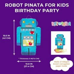 Blue Panda Decorations Robot Pinata, Kids Birthday Party Supplies (16.6 X 10.8 In)
