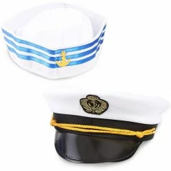 Blue Panda Yacht Captain And Sailor Hat, Halloween Costume Supplies (White, 2 Pieces)