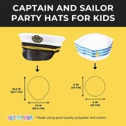 Blue Panda Yacht Captain And Sailor Hat, Halloween Costume Supplies (White, 2 Pieces)