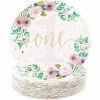 Blue Panda Baby Girls 1st Birthday Party Supplies, Floral Paper Plates (9 In., 48 Pack)