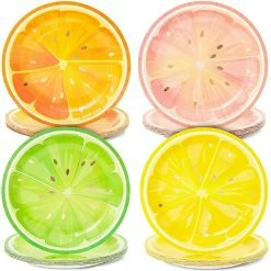 Blue Panda Tutti Fruity, Citrus Fruit Party Plates With Gold Foil Details For Summer Celebrations (9 In, 48 Pack)