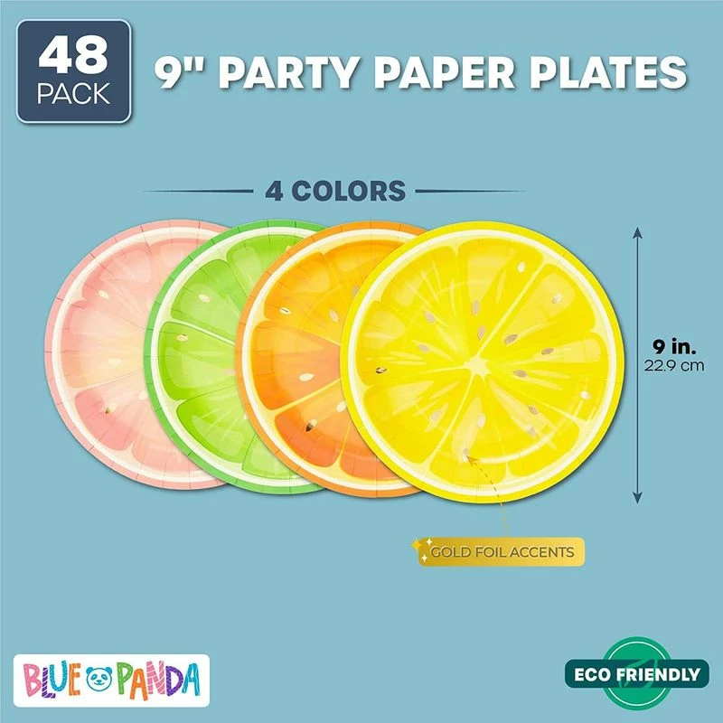Blue Panda Tutti Fruity, Citrus Fruit Party Plates With Gold Foil Details For Summer Celebrations (9 In, 48 Pack) 4 Blue Panda Tutti Fruity, Citrus Fruit Party Plates With Gold Foil Details For Summer Celebrations (9 In, 48 Pack)