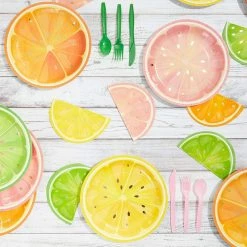 Blue Panda Tutti Fruity, Citrus Fruit Party Plates With Gold Foil Details For Summer Celebrations (9 In, 48 Pack) 12 Blue Panda Tutti Fruity, Citrus Fruit Party Plates With Gold Foil Details For Summer Celebrations (9 In, 48 Pack)