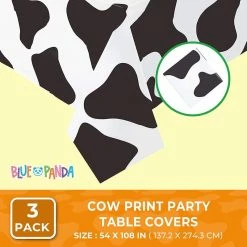 Blue Panda Cow Print Tablecloth For Farm Animal Party (54 X 108 In, 3 Pack)