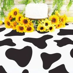 Blue Panda Cow Print Tablecloth For Farm Animal Party (54 X 108 In, 3 Pack)