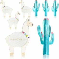 Blue Panda Llama Honeycomb And Cactus Centerpiece For Table Decorations (8 Pack)