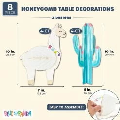 Blue Panda Llama Honeycomb And Cactus Centerpiece For Table Decorations (8 Pack)
