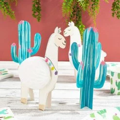 Blue Panda Llama Honeycomb And Cactus Centerpiece For Table Decorations (8 Pack)
