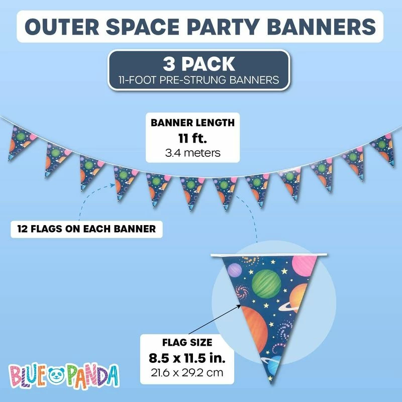 Blue Panda Outer Space Universe Theme Double-Sided Triangle Party Banners For Kids (11 Ft, 3 Pack) 4 Blue Panda Outer Space Universe Theme Double-Sided Triangle Party Banners For Kids (11 Ft, 3 Pack)