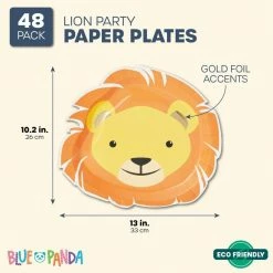 Blue Panda Safari Party Decorations, Lion Plates (13 X 10 In, 48-Pack)