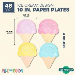 Blue Panda Ice Cream Party Plates (10 Inches, 48-Pack)