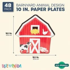 Blue Panda Paper Plates For Farm Animal Birthday Party (10 Inches, 48 Pack)