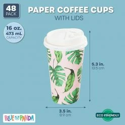 Blue Panda Insulated Coffee Cups With Lids, Tropical Design (16 Oz, 48 Pack)